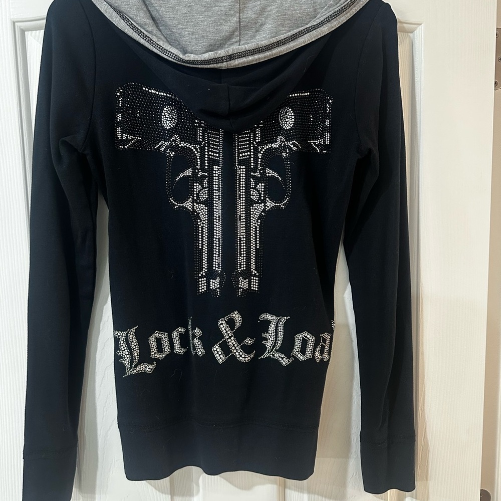 Black Hoodie with Rhinestone Design